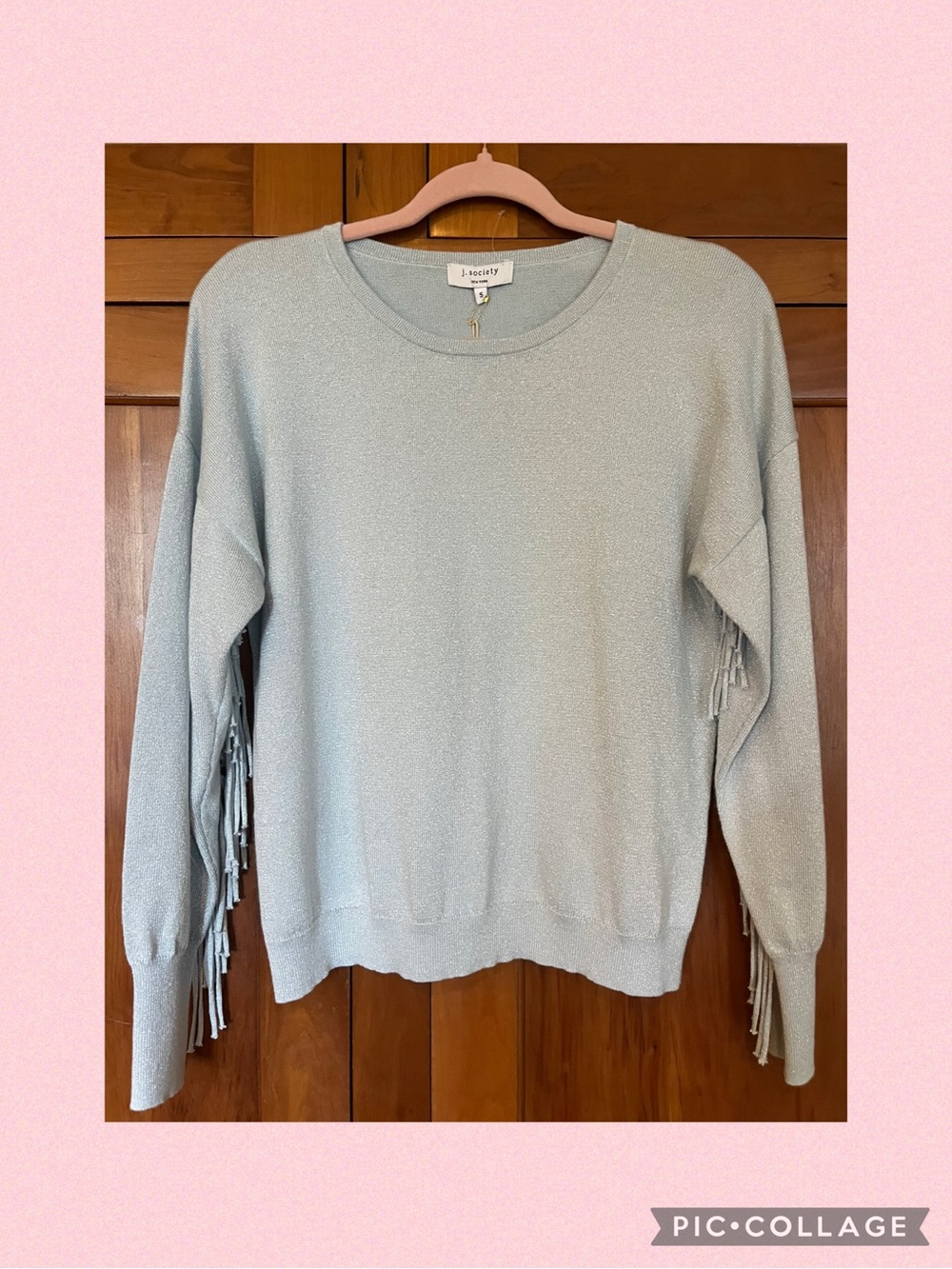 💖J. Society Ice Blue Crewneck Sweater Trimmed in Fringe💖